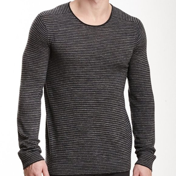 Vince Striped Wool Blend Tee Linen Grey Black Lrg